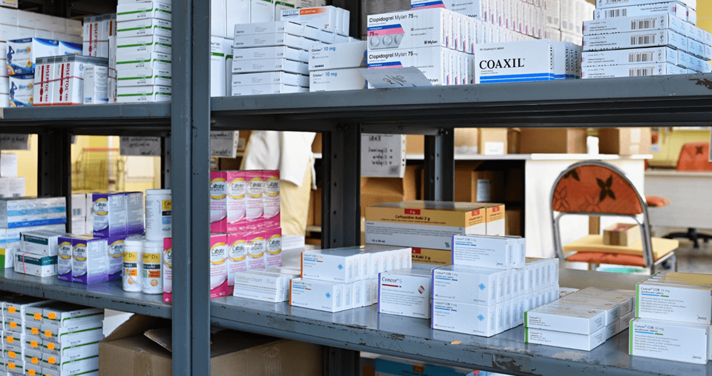 Pharmaceutical distribution warehouse shelves
